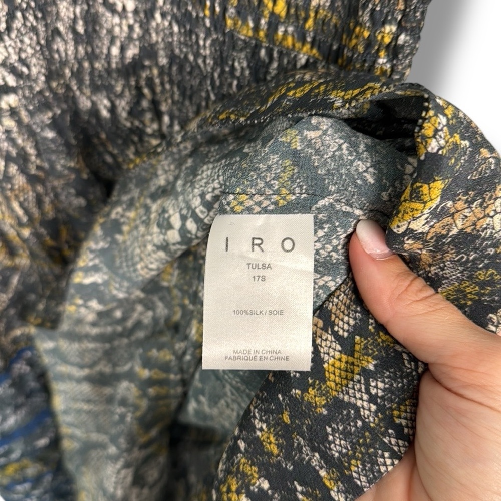 IRO‎ Dress 36 Tulsa Printed Silk Tiered Mini Snake Print Smocked Ruffle Green - Picture 6 of 8